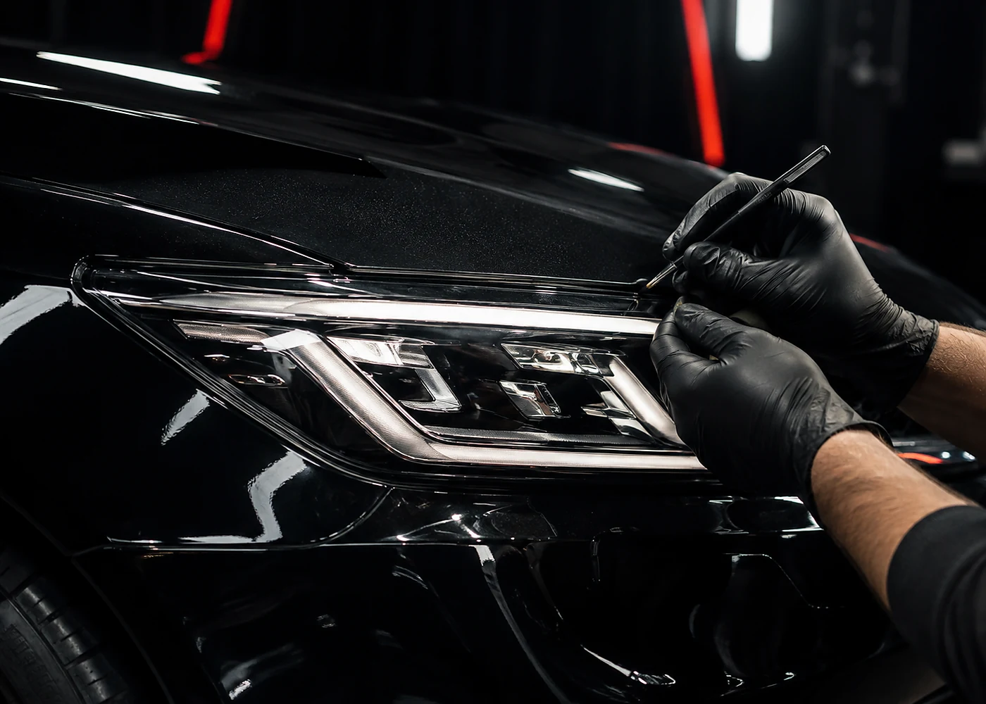 Präzise Detailarbeit an einem modernen Fahrzeug bei Fahrzeugaufbereitung Rethen